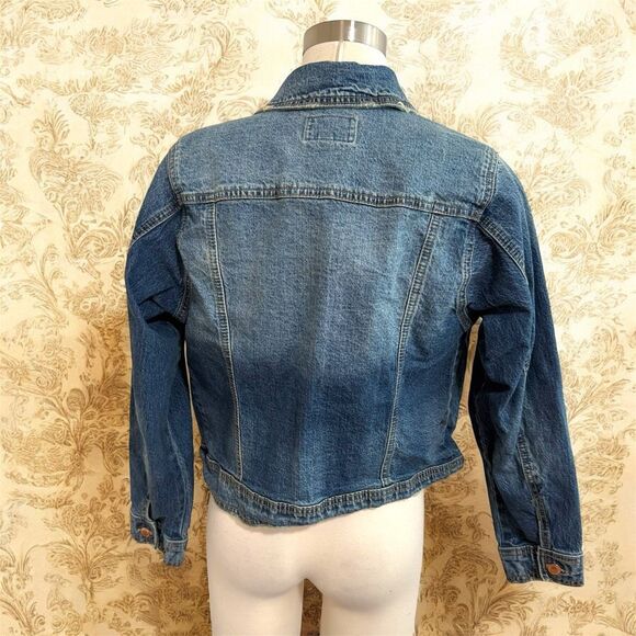 Universal Thread Medium Distressed Dark Denim Jean Jacket Blue Coat S - Picture 3 of 6